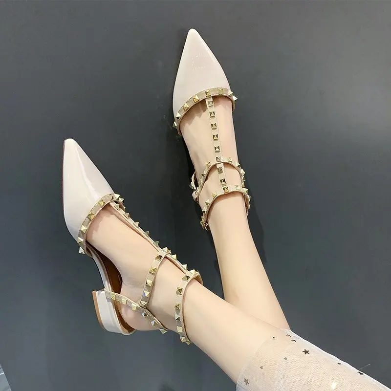 Pumps Women New Fashion Slingbacks Buckle Sandals Spring Female Pointed Toe Rivet Shallow Sexy Dress Party Low Heels Shoes