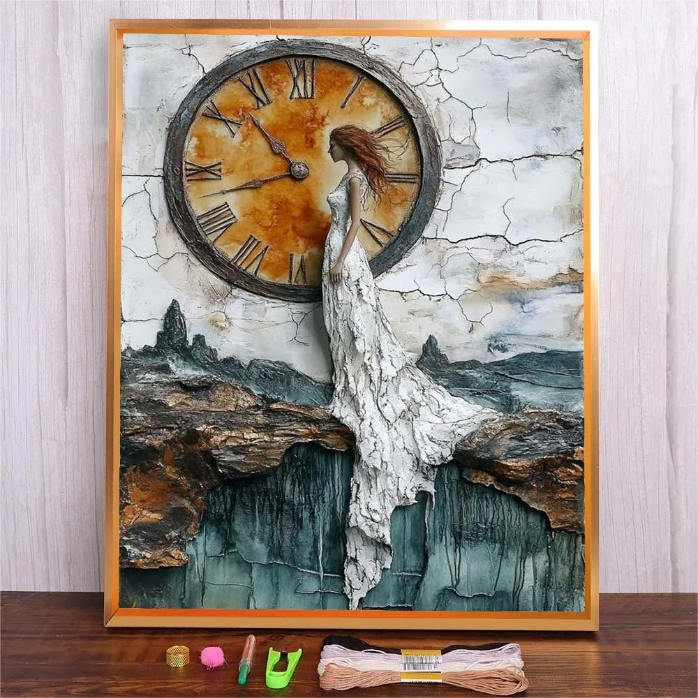 

Clock Women Needle Embroidery Kit For Beginners Needlework Wall Painting For Living Room Home Decor Diy DMC Threads Cross Stitch