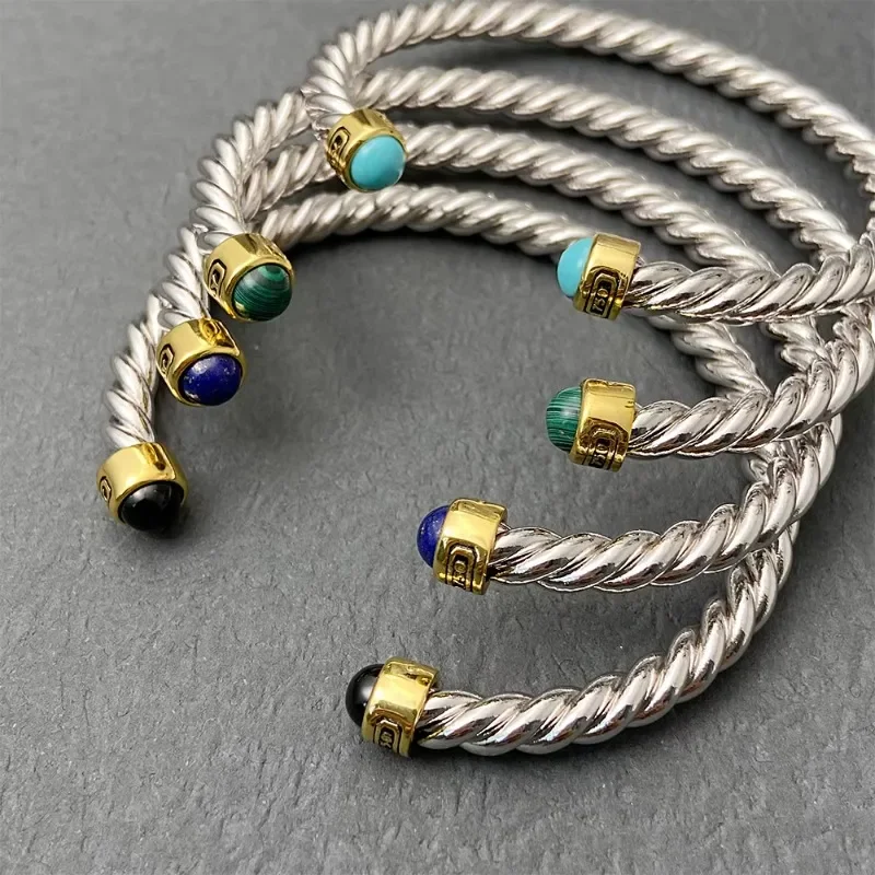 

David's Spiral Twisted Bracelet with Colored Crystal Decorations Open Mouth Bracelet High Quality Fashion Jewelry Wholesale