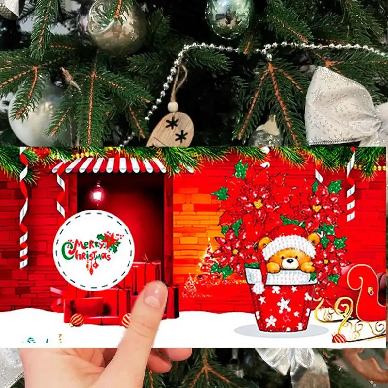 

Christmas Rhinestone Greeting Card Rhinestone Crafting Cartoon Christmas Greeting Card Folded Greeting Card with Envelope Making