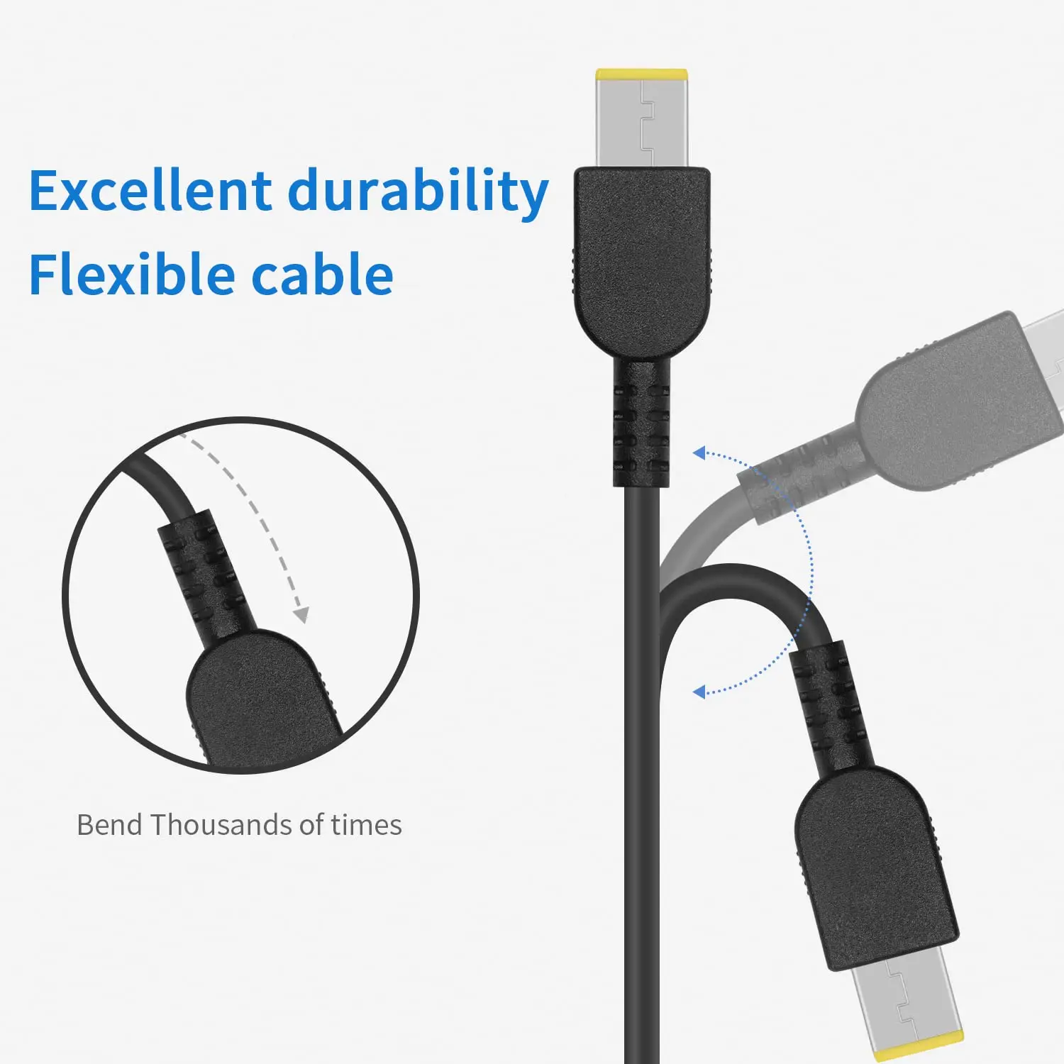 Cabo de carregamento fino para laptop, conector USB C para DC, cabo de conversor de carregador, tipo C para retângulo, 11.0x4.5mm, 65W PD