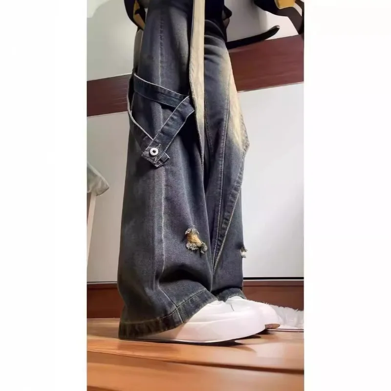 

American Retro Washed High Waist Jeans Women's Loose Slimming Leisure Straight Leg Wide Leg Pants Casual Women Pants