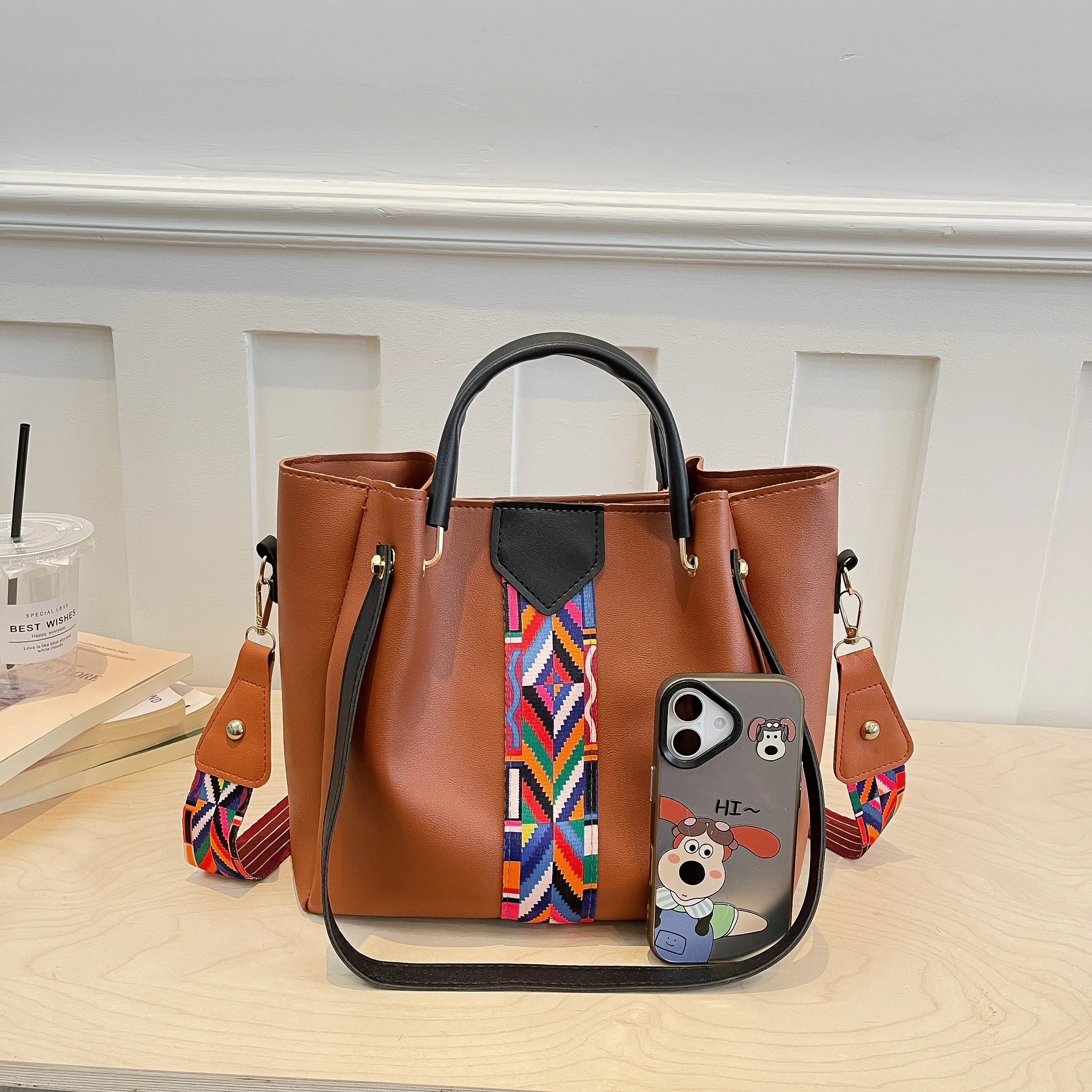5Pcs/Set Women's Handbags Fashion PU Leather Tote Crossbody Bag Set Casual Pink Shoulder Bags with Purse & Coin Pouch view 3