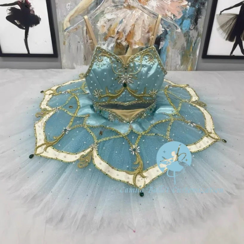 

New high-end custom lake green pirate Midora variation ballet split TUTU competition performance skirt adult and kids
