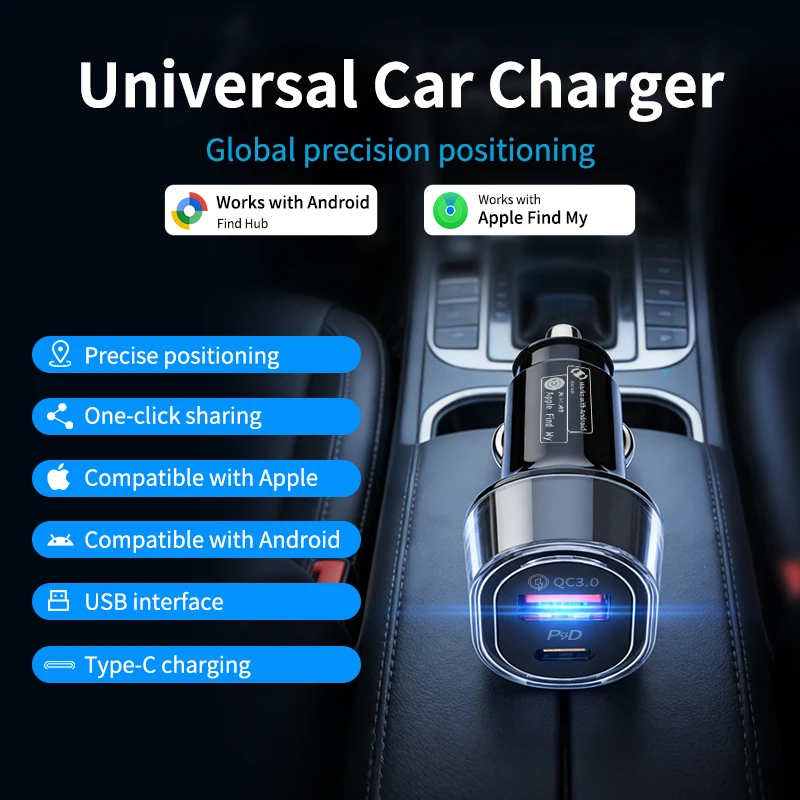 Car Charge Phone Charger 30W USB Fast Charging Type C QC3.0 With iPhone Or Google GPS Locator Tracker Find My Apple Official App