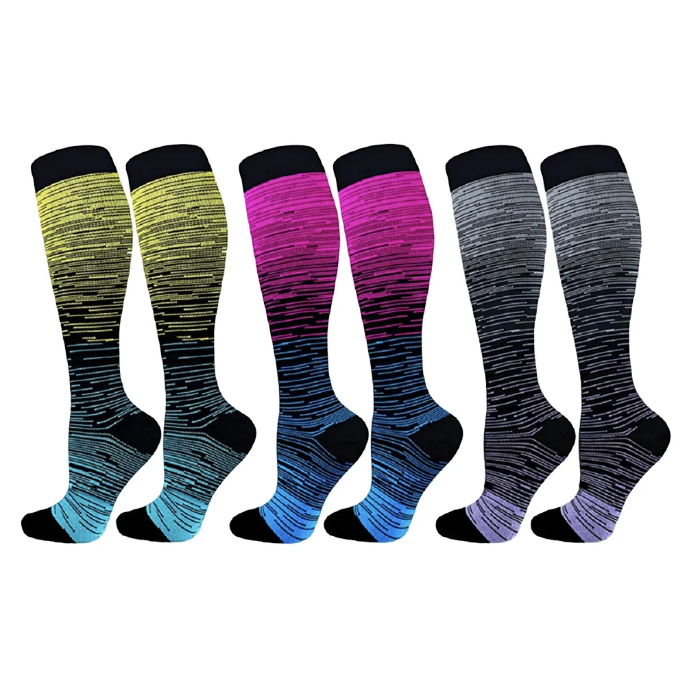 3 أزواج من الجوارب الضاغطة الطويلة المصنوعة من النايلون الفاخر الممتاز للرطوبة ودعم مرن للجري وكرة السلة وكرة القدم والرياضة باللون الوردي والرمادي #6