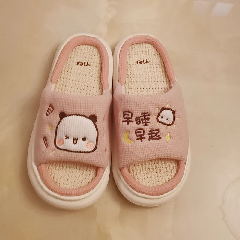 Cute Bubu Dudu Panda pantofole da donna per il tempo libero scivoli per la casa all\'aperto antiscivolo suola spessa coppia sandali di canapa scarpe