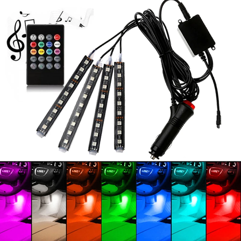 

Car Interior Atmosphere LED RGB Strip Light Dash Floor Foot RGB LED Strip Decorative Light Music sound Control Multiple lighting