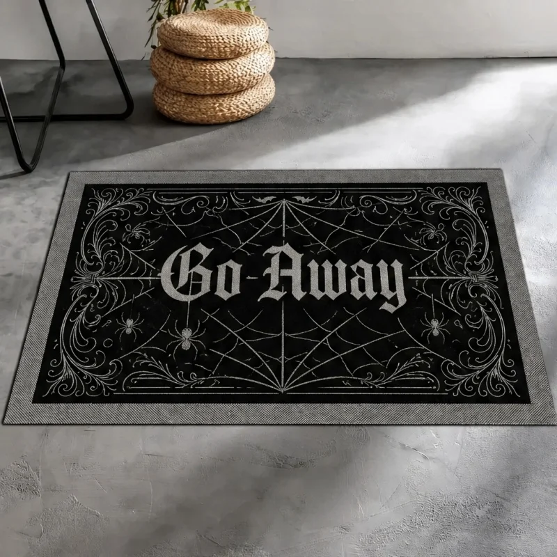 Beware Ghost Halloween Doormat, Vintage Ornate Pattern Entry Mat, Gothic Front Porch Decor