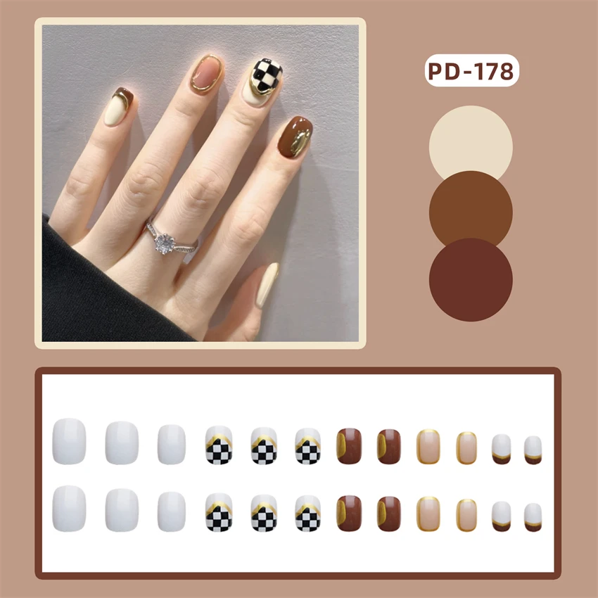 24Pcs/Set Auspicious Rabbit Cute Wearing False Nails Tips Full Cover Press on Nails  Art Removable Adhesive Acrylic Fake Nails