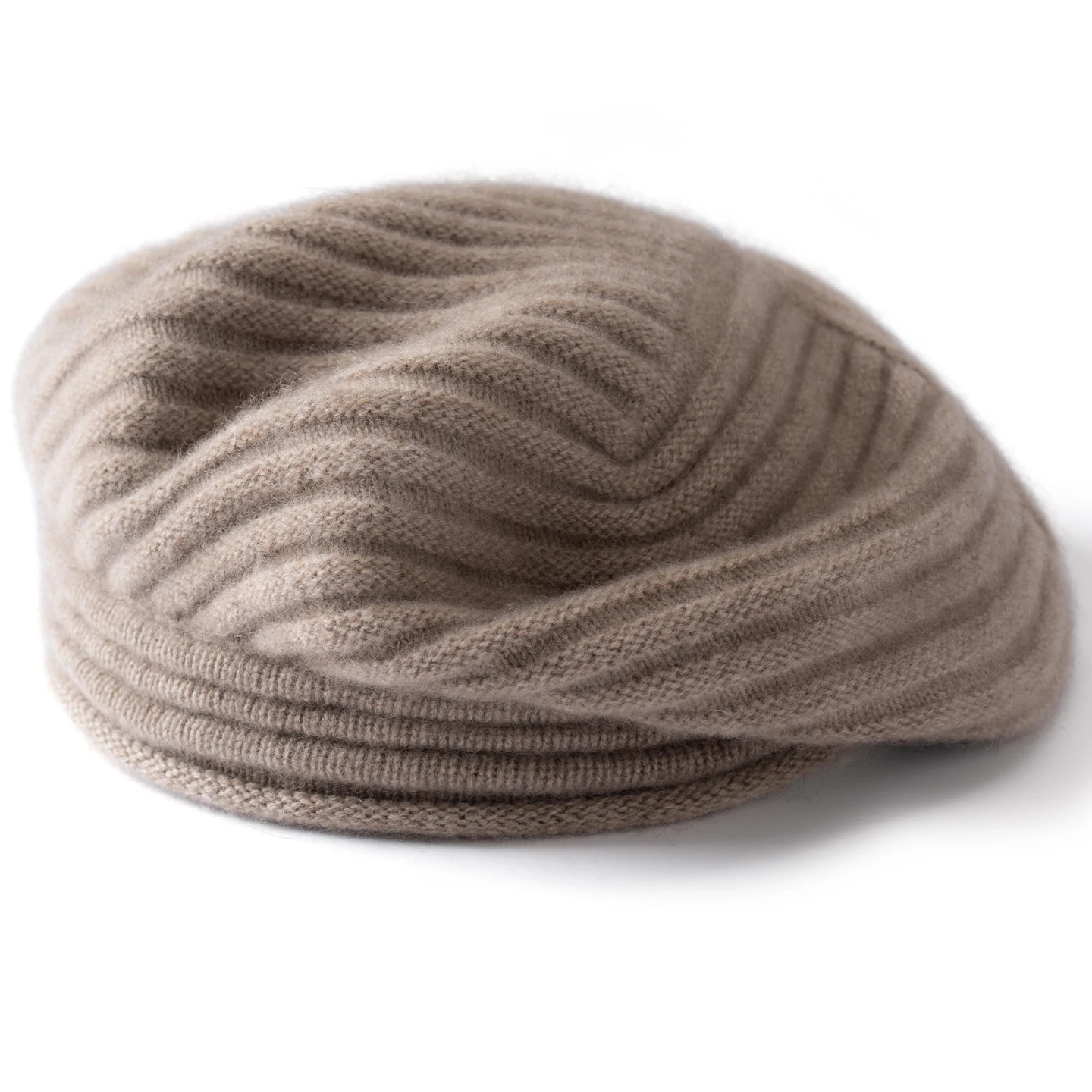 Women 100%Cashmere Knitted Beret, Fall Winter Thick Ribbed Ruched Painter Hat, Elegant Casual Daily Versatile Warm Ladies Beanie