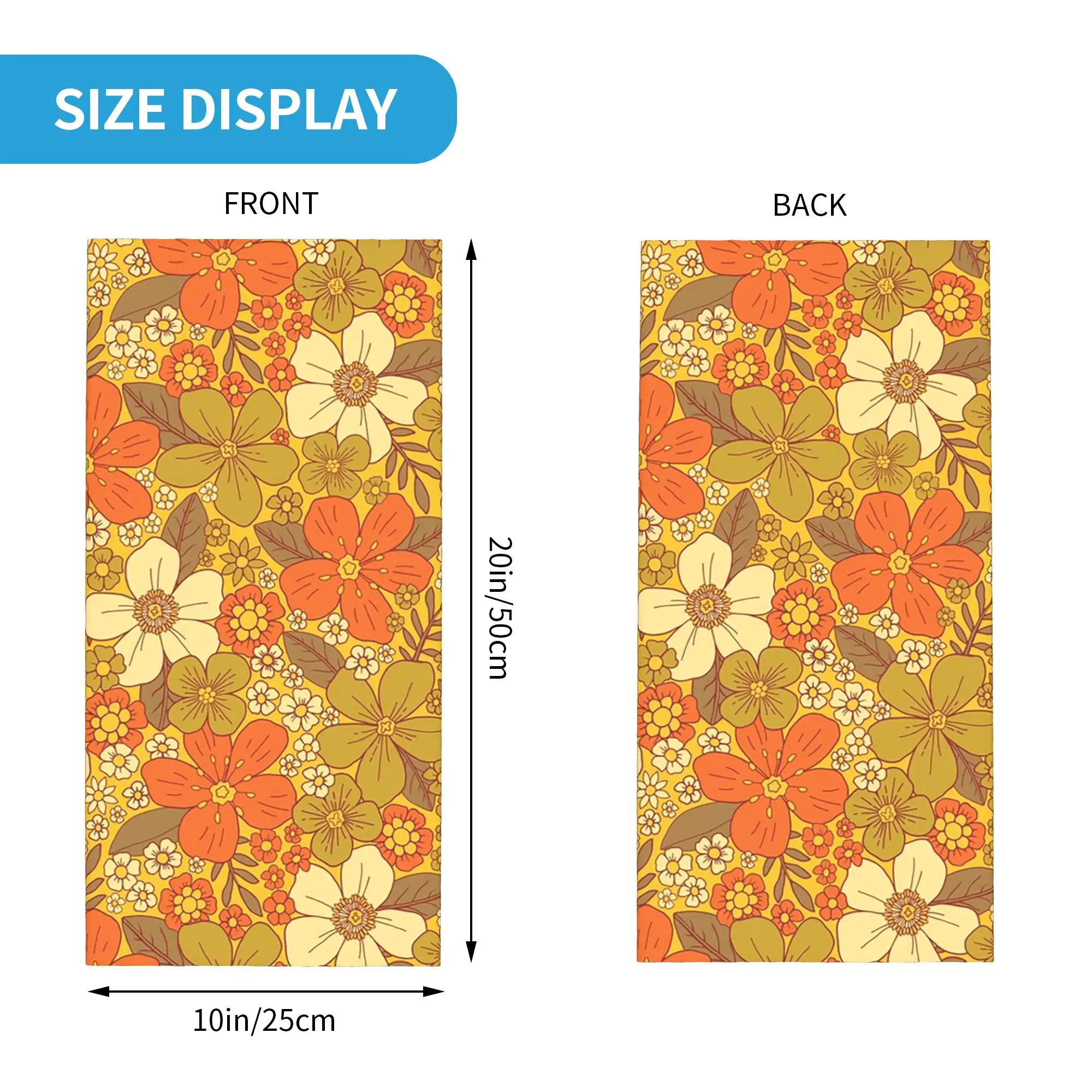 60s 70s Orange and Olive Green Floral Flower Bandana Neck Cover Printed Face Scarf Cycling Scarf Cycling Unisex Adult Windproof