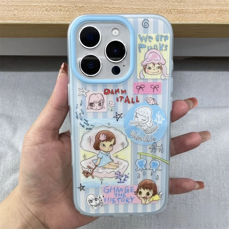 

Cute cartoon graffiti Yoshitomo Nara Phone Case for IPhone 16 15 14 11 12 13 Pro Max Mobile Phone Case for IPhone XR XS MAX