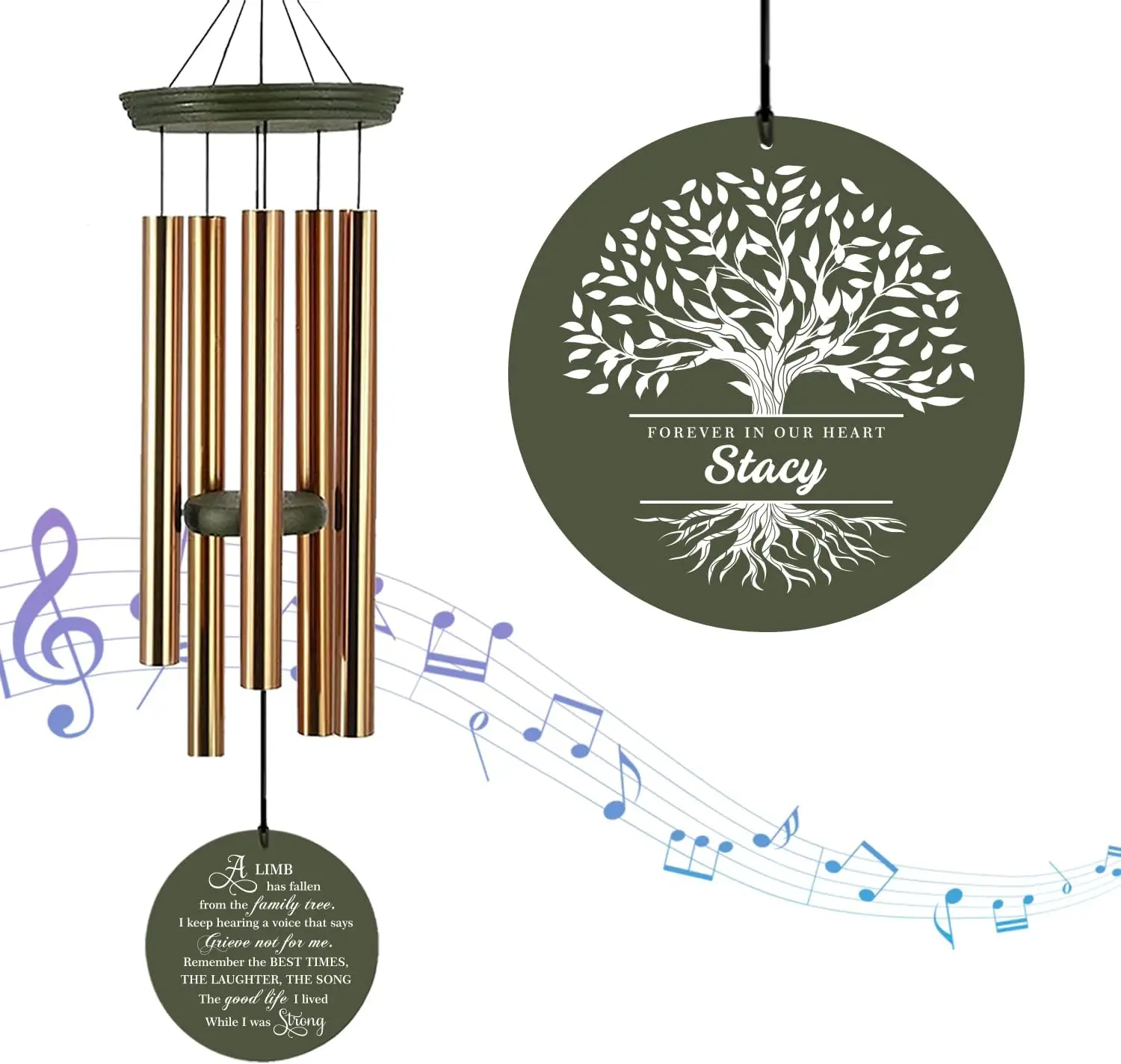 

Custom Memorial Wind Chimes, 36-Inch Deep Tone Sympathy Gift for Loved Ones, Personalized with Name and Tree Design