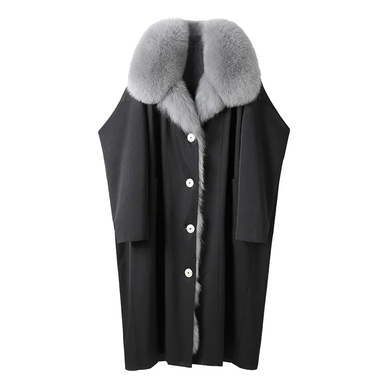 Winter Neue frauen Pelzmantel Kaninchen Fell Gefüttert Abnehmbare Fuchs Pelz Kragen Lange Casual Stil Leder Spleißen Mode Heißer verkauf...