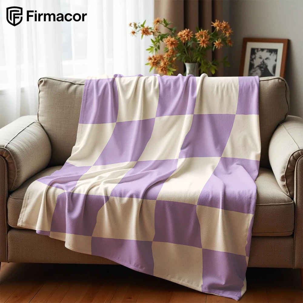 Wavy Lilac Checker Soft Flannel Blanket Breathable Warm Throw for Office Car Sofa Kids Room Birthday Xmas Gift