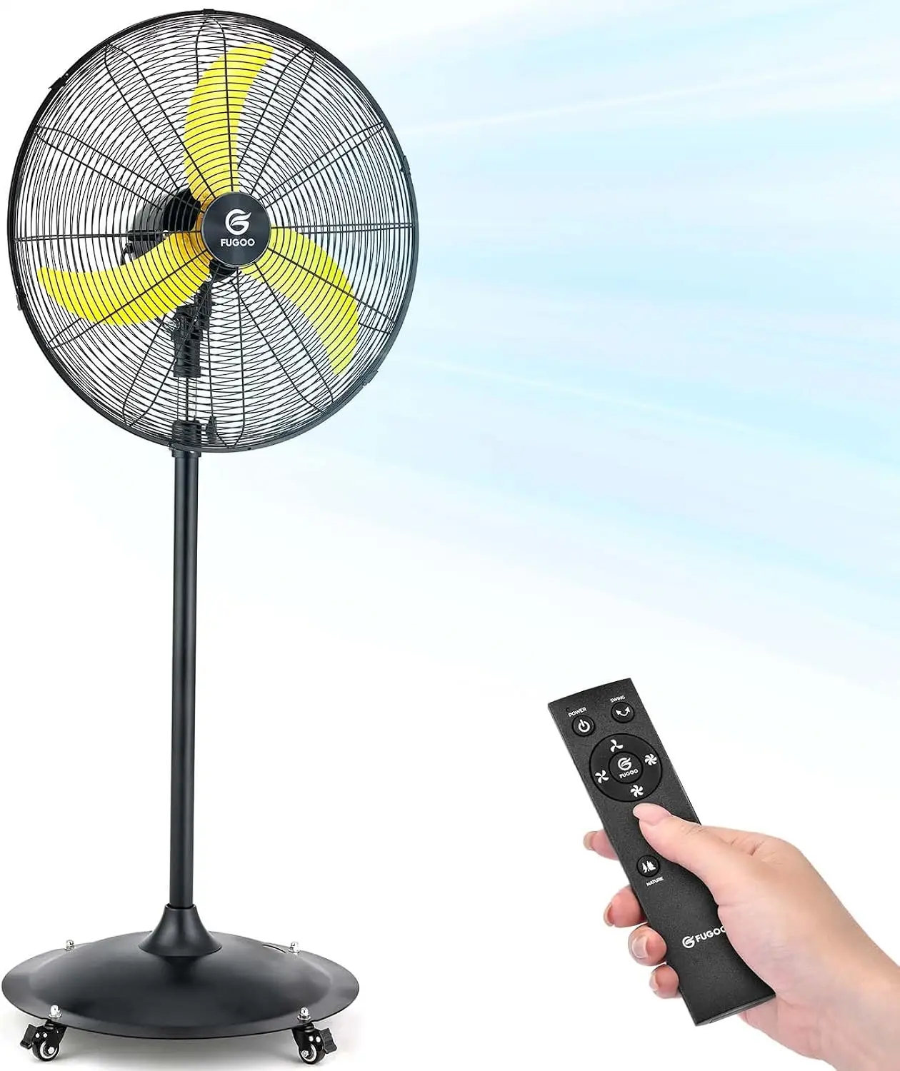 

24-Inch Outdoor Pedestal Fan with BLDC Motor, Powerful Airflow, Quiet Operation, Industrial Grade, Waterproof, 5000 CFM, Over 50% Energy Savings, Oscillating, Remote Control, for Garage, Warehouse, Patio, Commercial Use