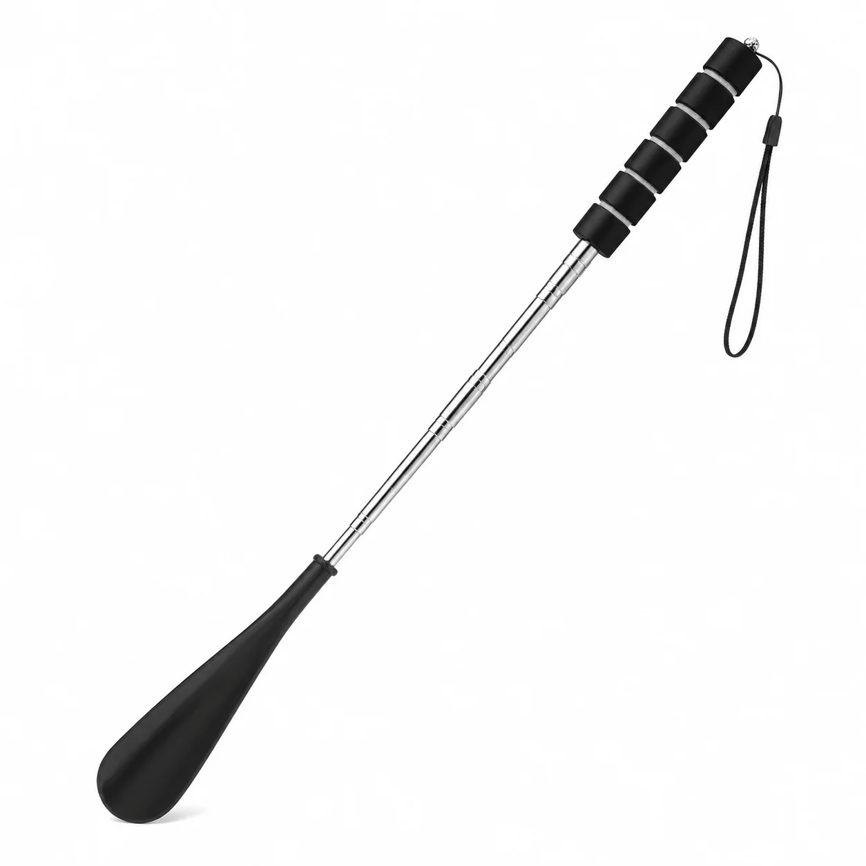Portable Telescoping Shoe Horn Long Handle, Adjustable Shoe Helper with Stainless Steel Handle, Soft Grip and Hanging Strap for Travel Home Boots Sneakers