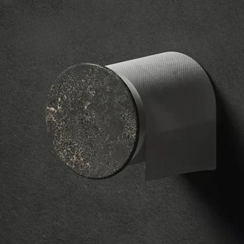 Italian Minimalist Brass Marble Toilet Paper Holder Waterproof Wall Mounted Bathroom Roll Tissue Dispenser