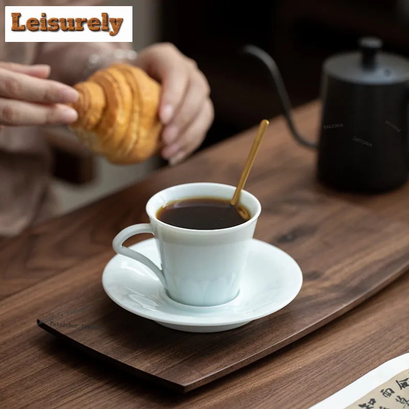 HOYIHM Misty Blue Relief Coffee Mug With Plate Breakfast Mug Afternoon Tea Mug Household Cup Saucer Kit Office Water Cup Craft