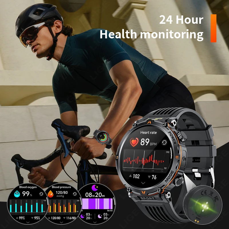 Lige novo 600mah bateria bluetooth chamada relógio inteligente masculino com detecção de dinheiro lanterna monitoramento freqüência cardíaca bússola smartwatch