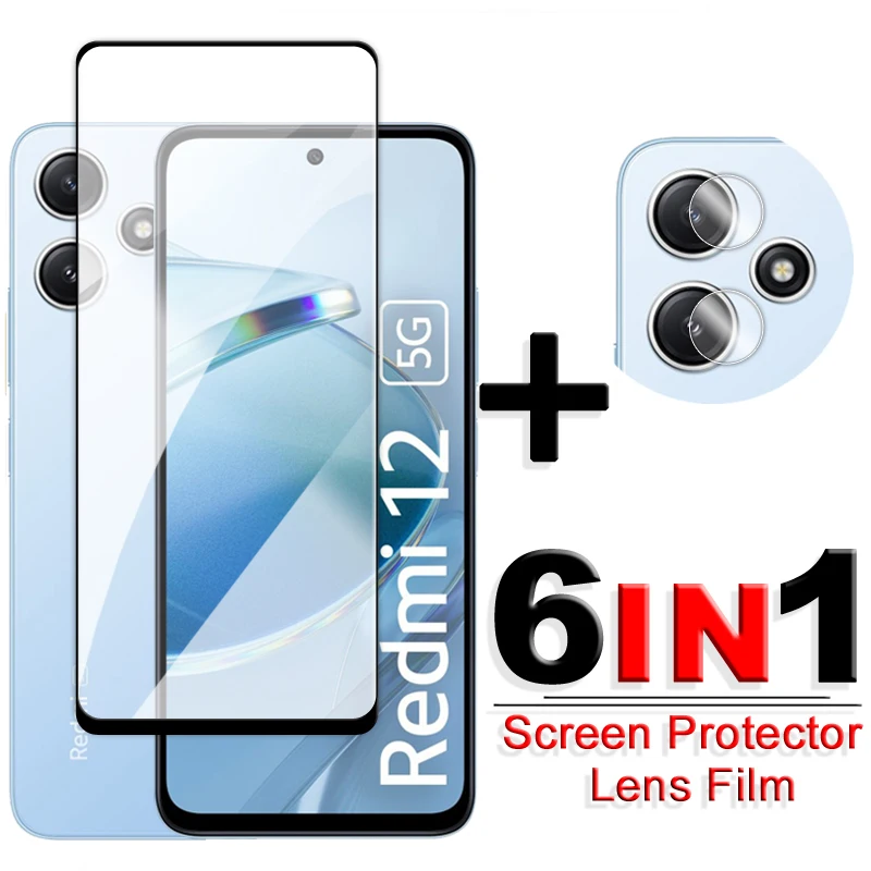 

For Xiaomi Redmi 12 5G Screen Protector Full Cover Glass For Redmi 11A 10C 12C 12 Tempered Glass Redmi 12 Camera Lens Flim