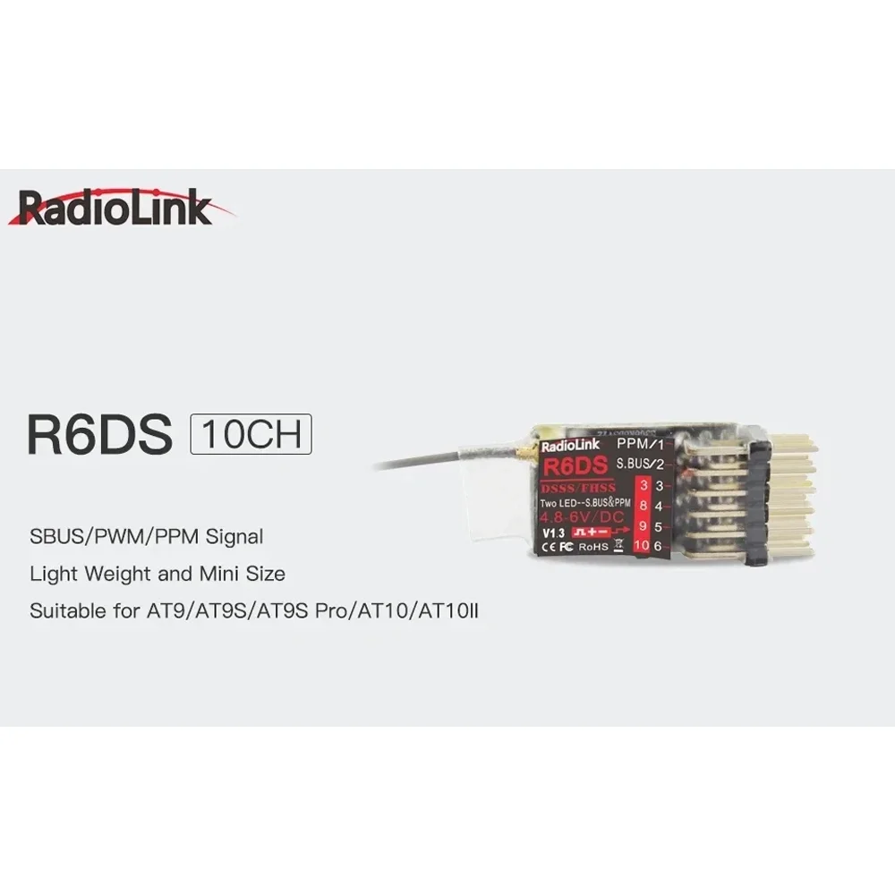 Radiolink R6DS Receiver 2.4G 6CH PPM PWM SBUS Output Compatible FOR AT9 AT9S AT10 AT10II Transmitter