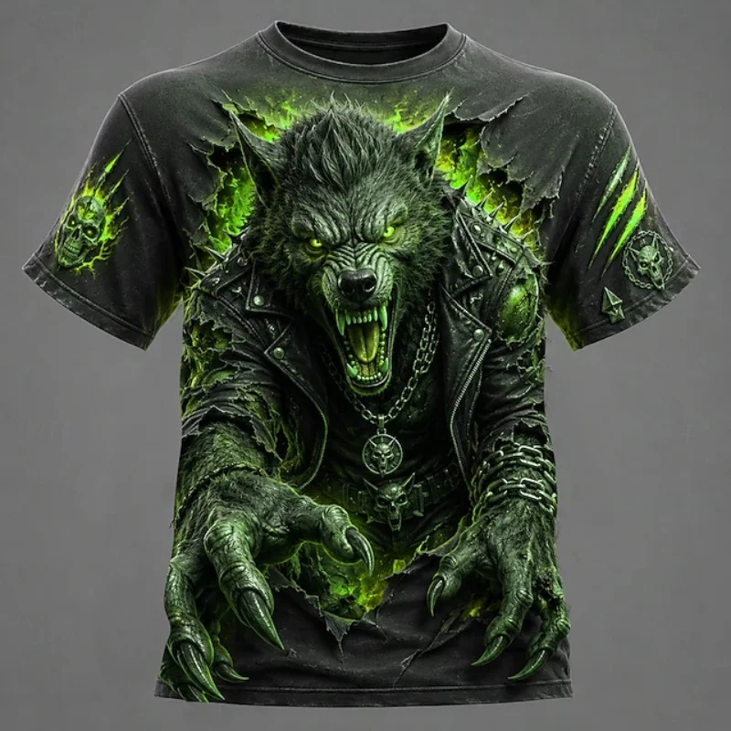 Men's Horror graphic T-shirt Summer Halloween Cool and Spooky Werewolf Short-Sleeve T-Shirt Streetwear Halloween Party T-shirts