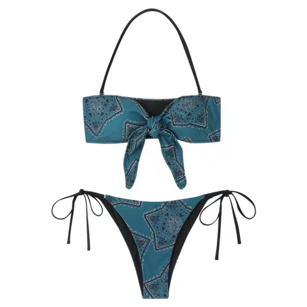 بيكيني ثلاث نقاط مثير ملابس السباحة انقسام المؤنث يشعر حزام مطبوعة الملابس الرياضية ذات الصلة بالمياه