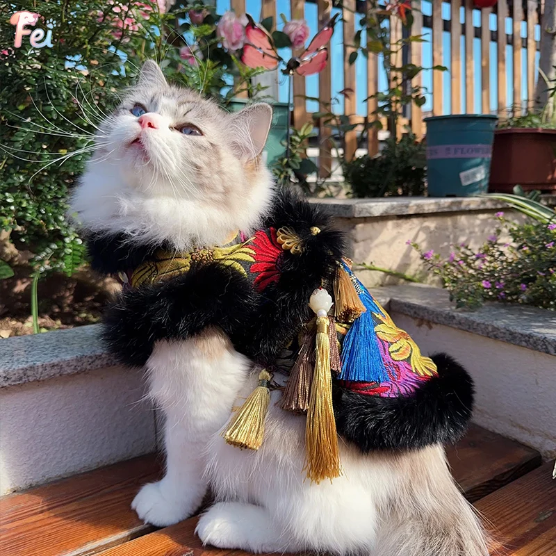 Luxury Handmade Dog Clothing Winter Plush Butterfly Embroidery Chinese Style Dresses For Small medium Dog New Yearl Pet Clothes
