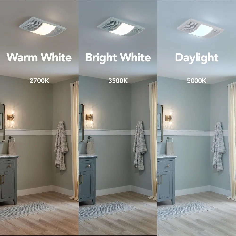 الأدوات وتحسين المنزل BHFLED80 PowerHeat مروحة عادم الحمام والسخان ومجموعة إضاءة LED، 80 CFM