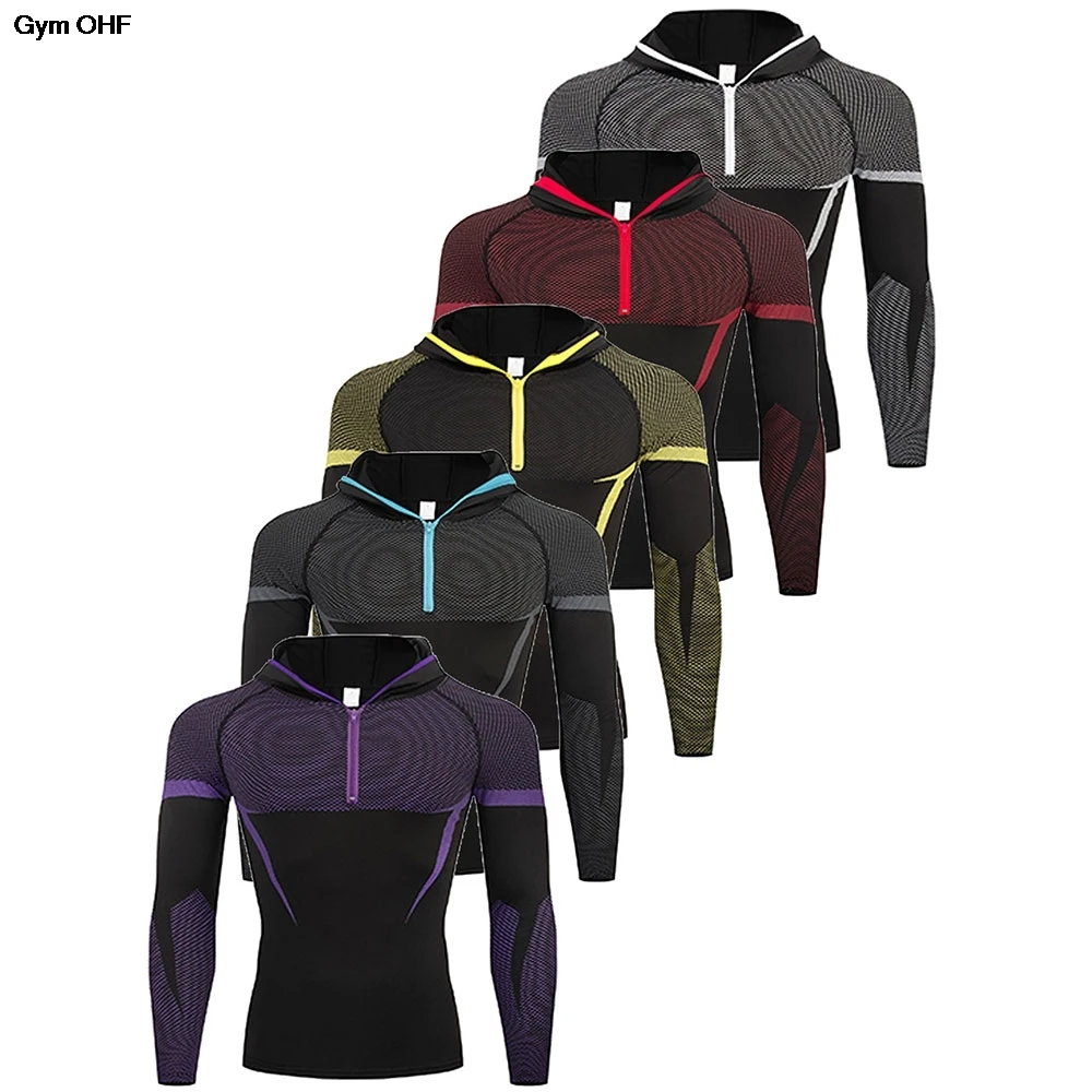 New Hooded Shirts Men's Compression T Shirts Quick Dry Gym ONYX5.0 Workout Tee Skinny Fitness Running