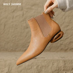 2025 New Women Ankle Boots Fashion Design Strange Heels Mature Shoes Woman Genuine Leather High Quality Office Lady Basic Boots