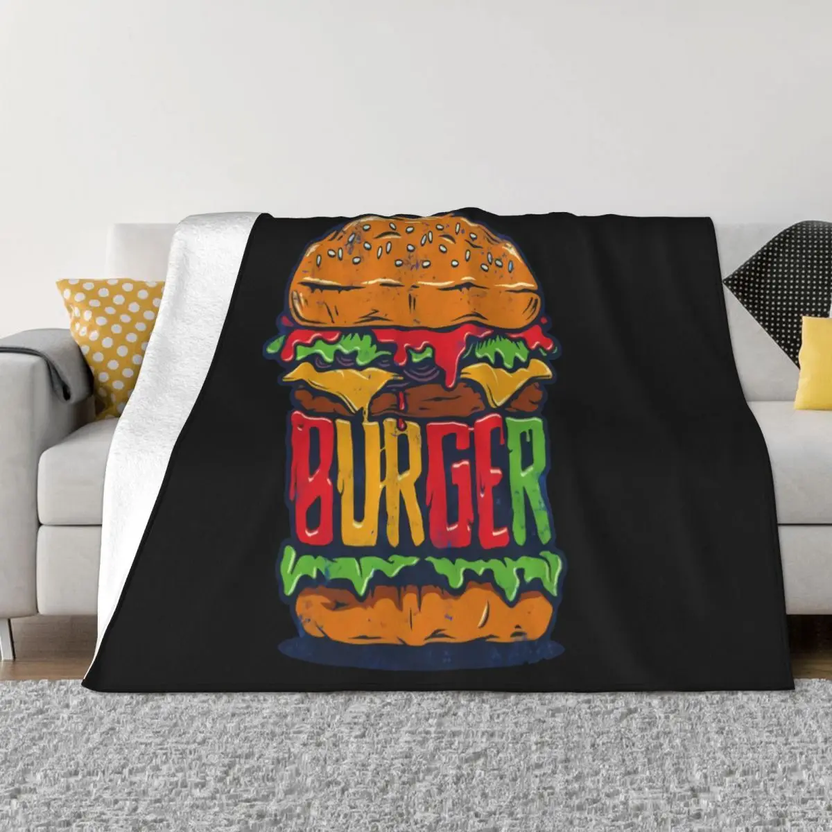 Burger Barbecue Grill Chef Bun Hamburger Cheeseburger Fun Streetwear Text Slogan Selling Throw Blanket