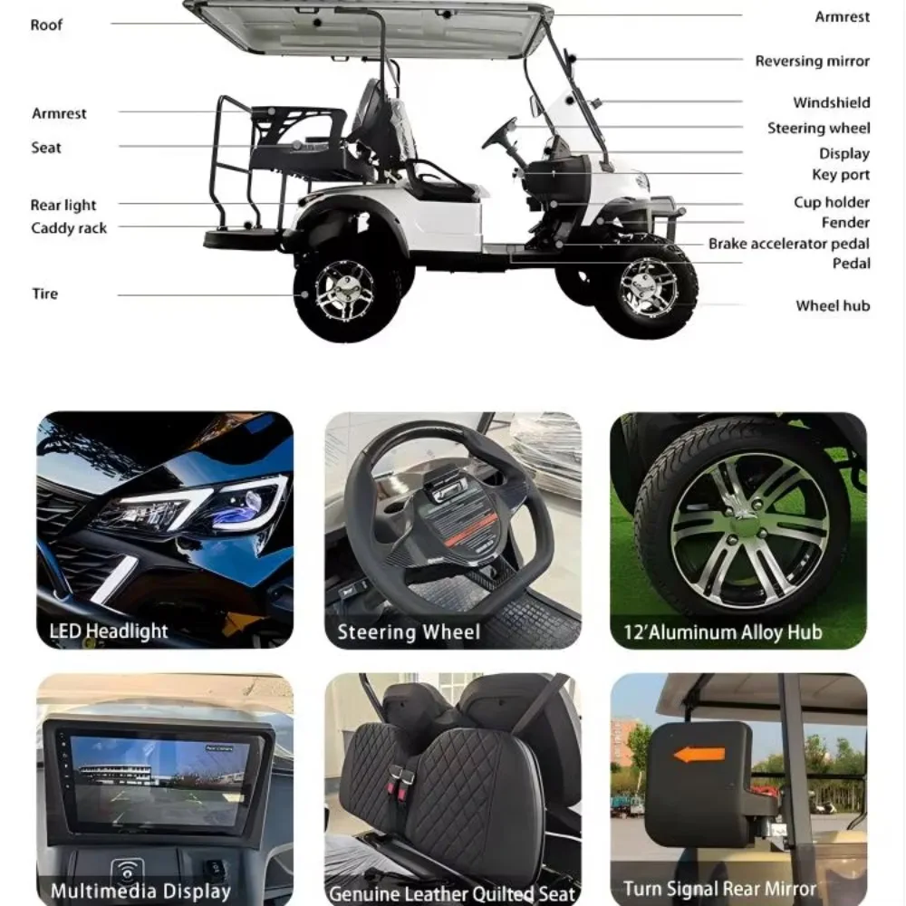 Electric Aluminum & Metal Body High-Speed 48V Lithium Battery Golf Cart with Tail Caddie Customizable Color 90km Range