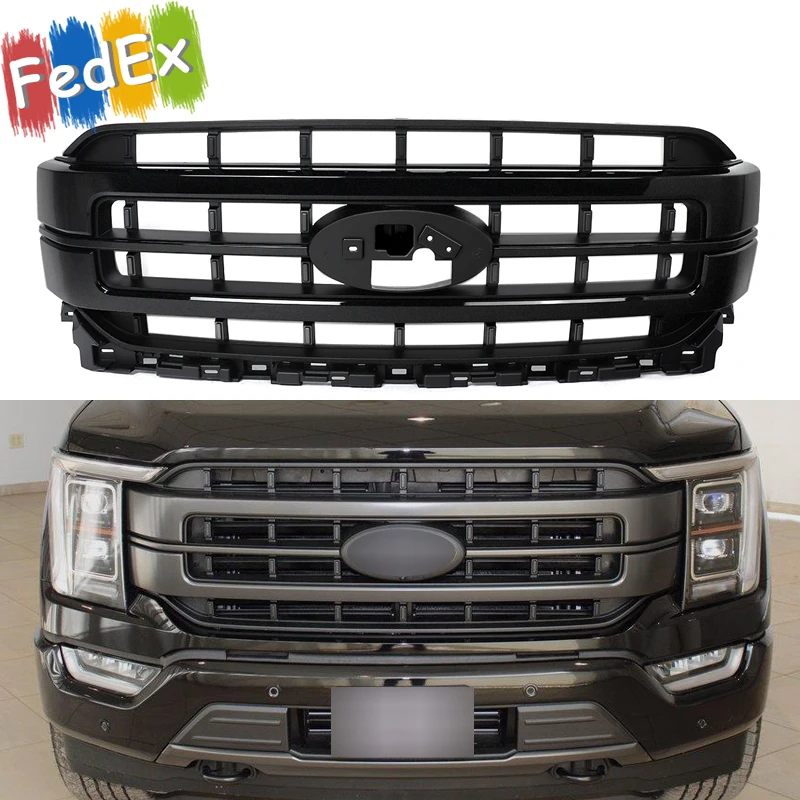 Magickit Grilles Replace For 2021 2022 2023 Ford F-150 F150 Front Grille Assembly Lariat Style Front Upper Grille UM Agate Black