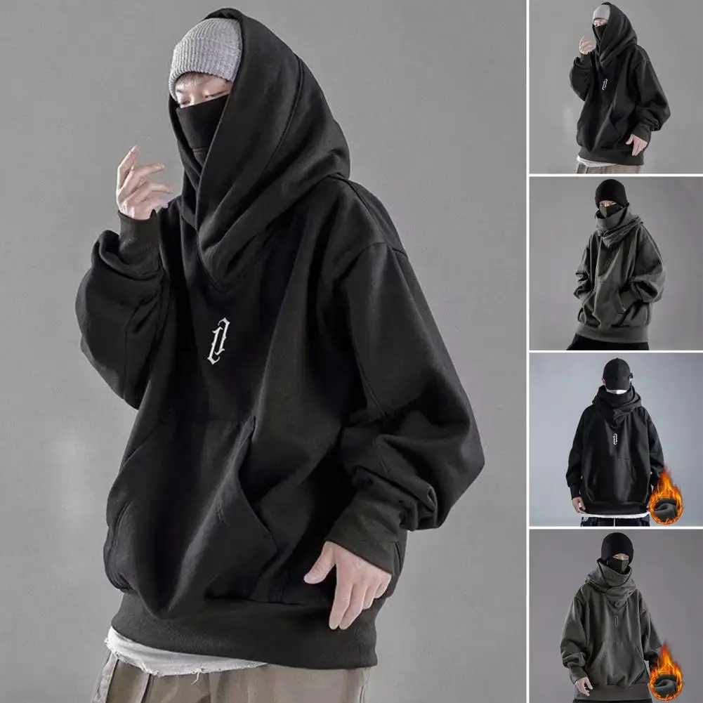 

Loose Fit Sweatshirt Men's Streetwear Hoodie with Big Front Pocket Loose Fit Long Sleeve Sweatshirt Stand Collar for Autumn