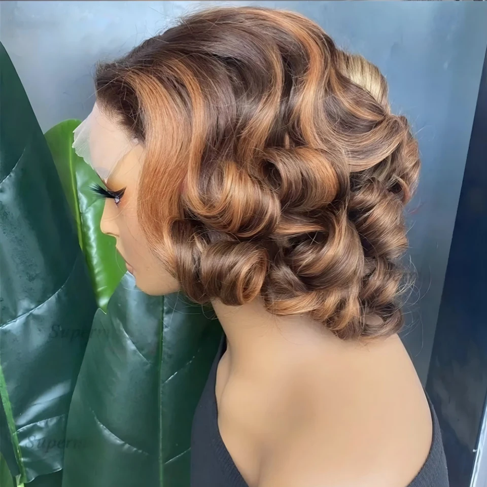 

250% Density Bob Wigs Loose Deep Body Wave Human Hair Wig 13x4 Lace Frontal Wig Pre Plucked Highlight 4/27 Hair Short Bob Wig