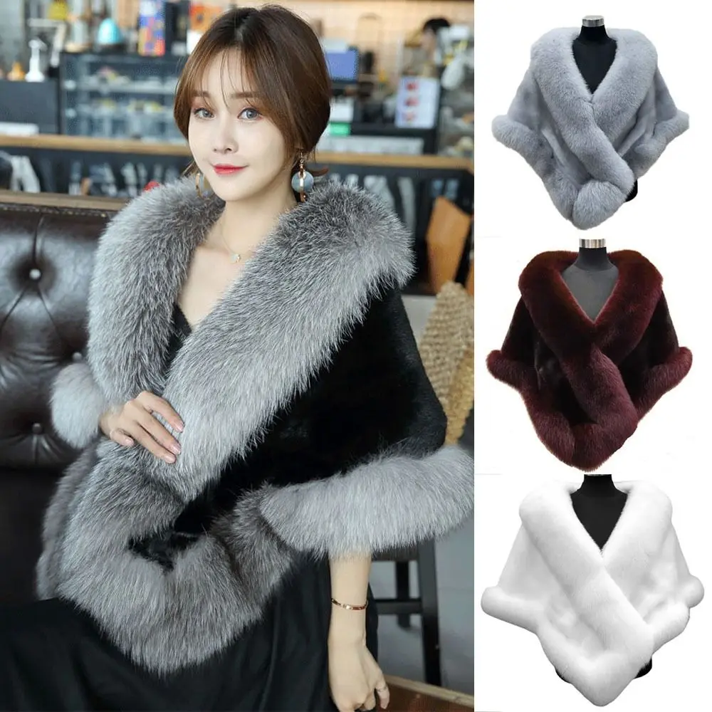 Fashion Winter Warm Shawl Thicken Bridal Cardigan Cape Coat Faux Fur Collar Shawl new Scarf &Wrap