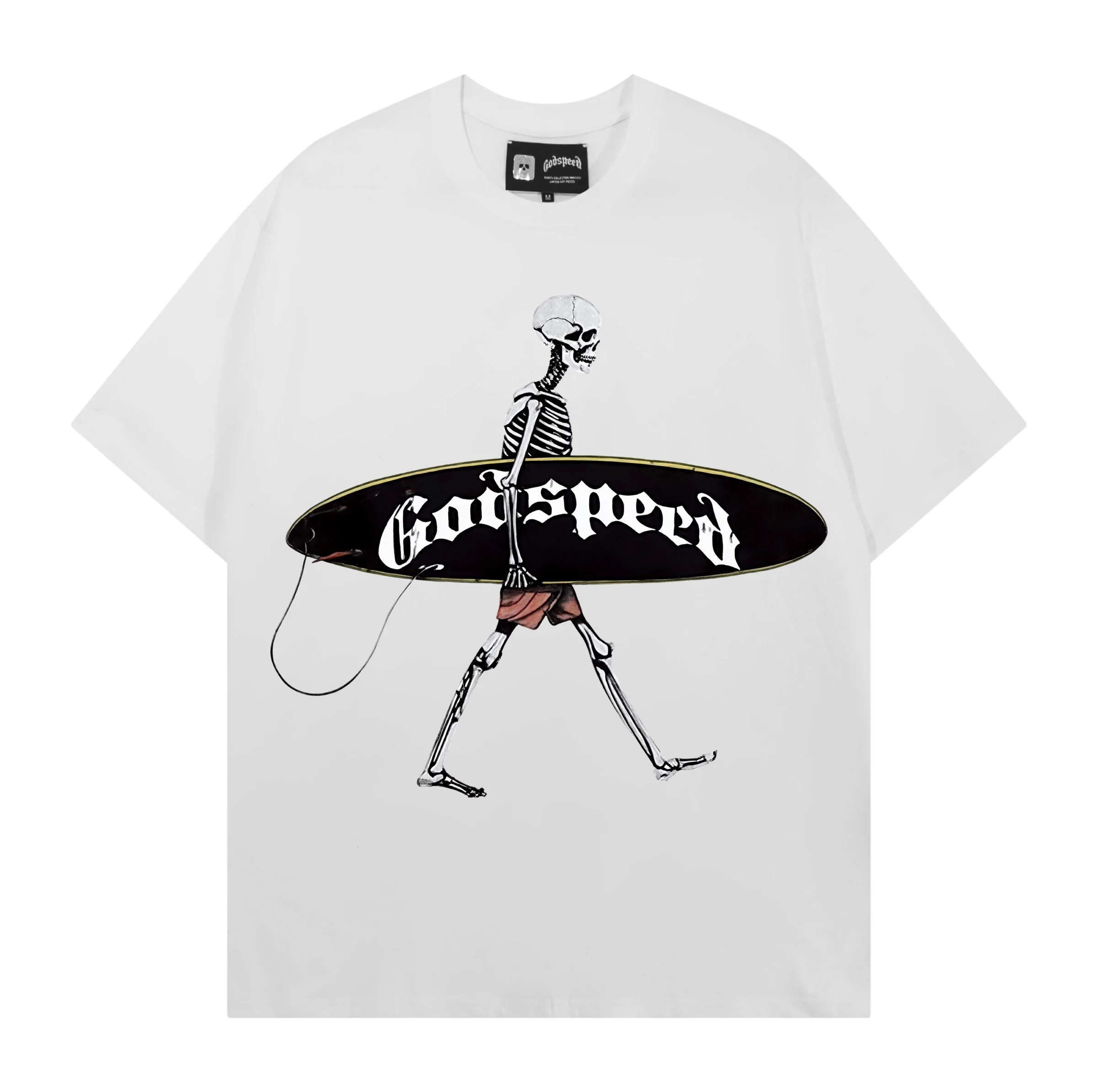 Godspeed American Style Skeleton Print T-Shirt Loose Fit Short Sleeve Pure Cotton Heavyweight Double Weave Casual Streetwear