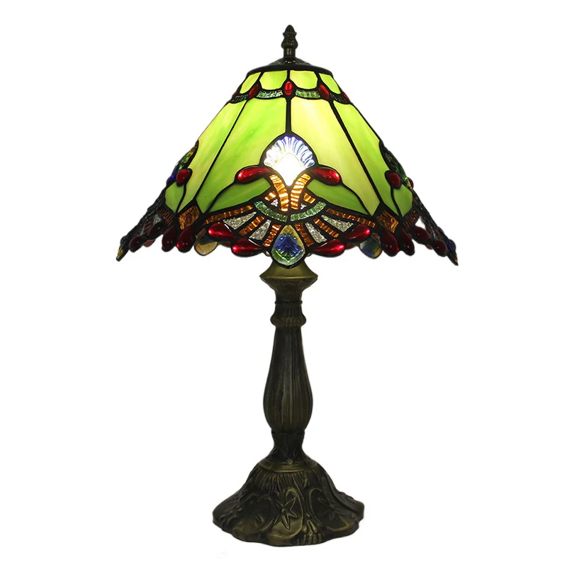 12inch 30cm Umbrella Green Stained Glass Tiffany Lampshade Pastoral Bedside Table Lamp Lamparas De Mesa Desk Night Light