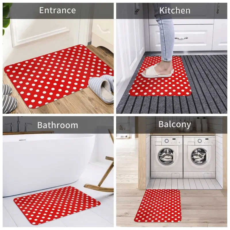 Classic Red And White Polka Dots Doormat Non-Slip Kitchen Welcome Mat Living Room Door Floor Entrance Carpet Rug Footpad