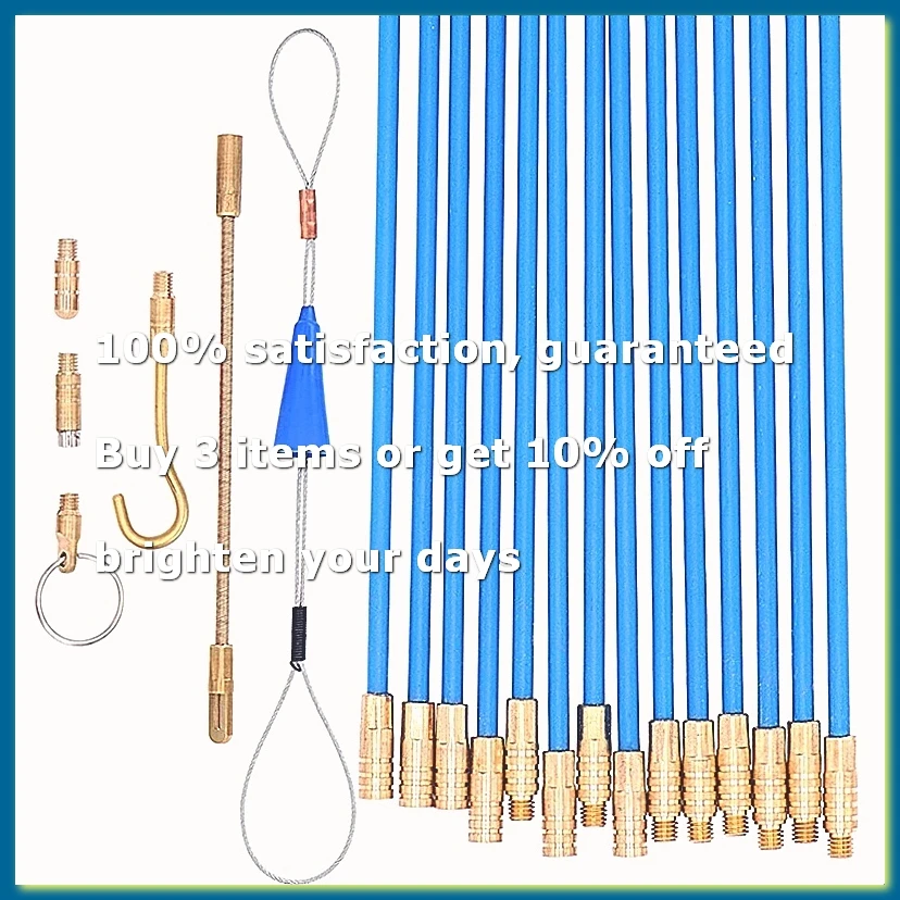 30 Feet Fiberglass Fish Tape Cable Rods,Electrical Wire Running Push/Pull Kit with Hook and Hole Kit in Transparent Tube