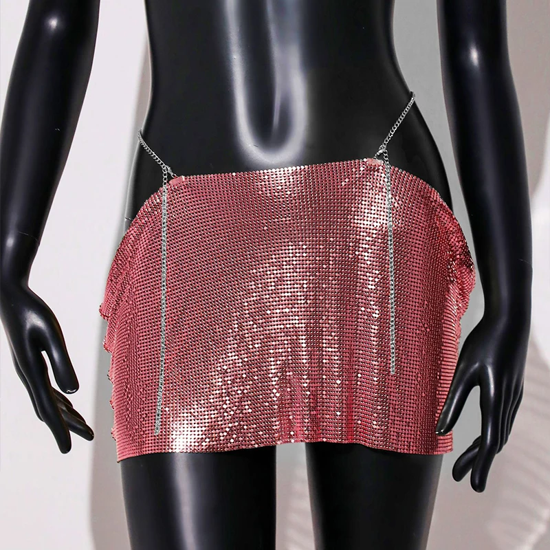 Sexy Metal Sequin Mini Skirt Women Summer Nightclub Party Skirt Rave Festival Outfit Y2K Streetwear Glitter Beach Sundress