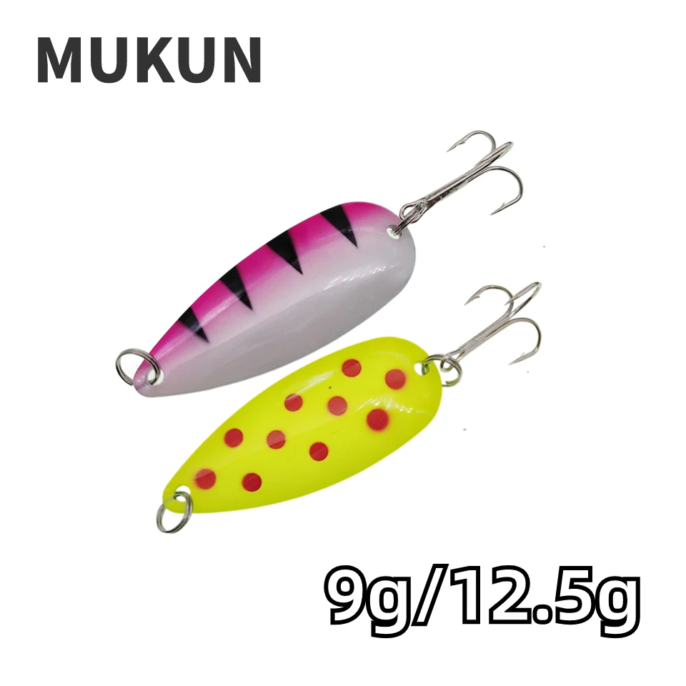 

MUKUN Metal Fishing Spinner Spoon 9g 12.5g Long Casting Fishing Lure Treble Hook Bass Trout Stripers Mackerel Catfish Saltwater