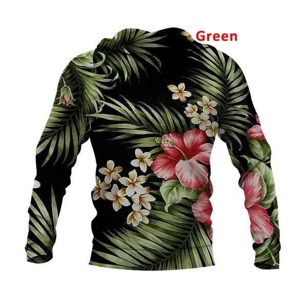 Yaz renkli Hawaiian Palm Motif 3d baskı uzun kollu kişilik Hoodies Hip Hop kazak gömlek