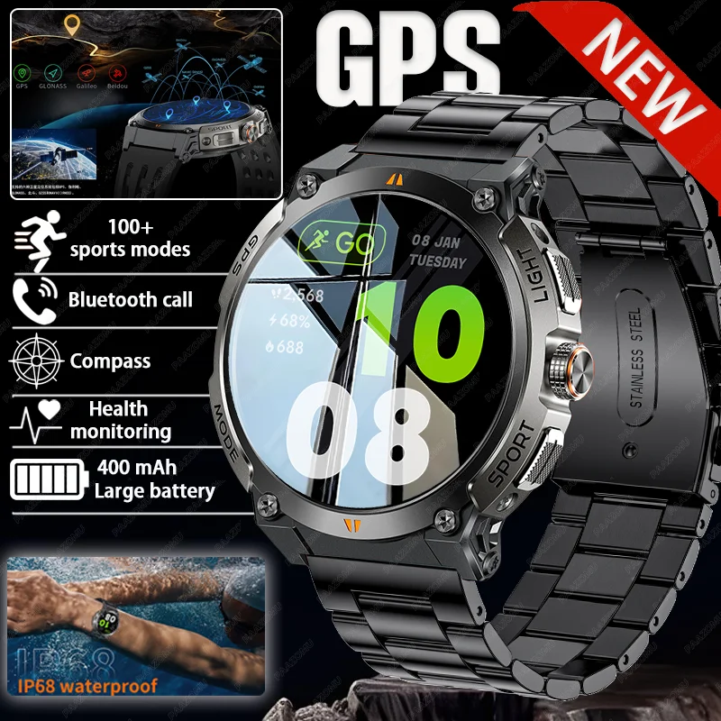 

New outdoor 1.43-inch AMOLED HD resolution men's smartwatch supports GPS positioning, compass, Bluetooth calling, Sports Watch