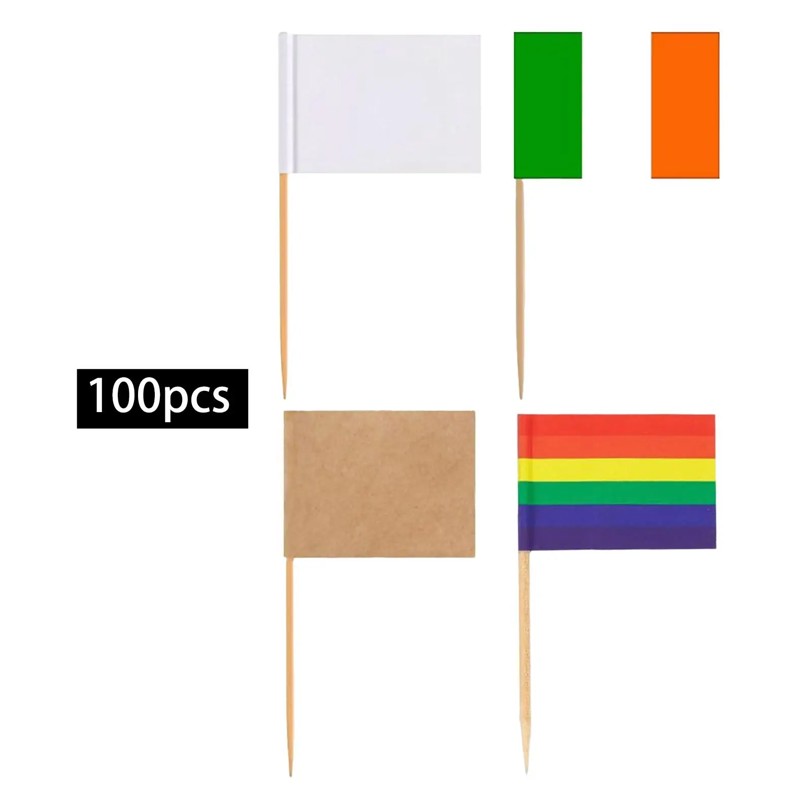 Wood Paper Toothpick Flags Double Sided Printed Cupcake Toppers Party Food Decoration Picks for Birthday Wedding Cake Decor