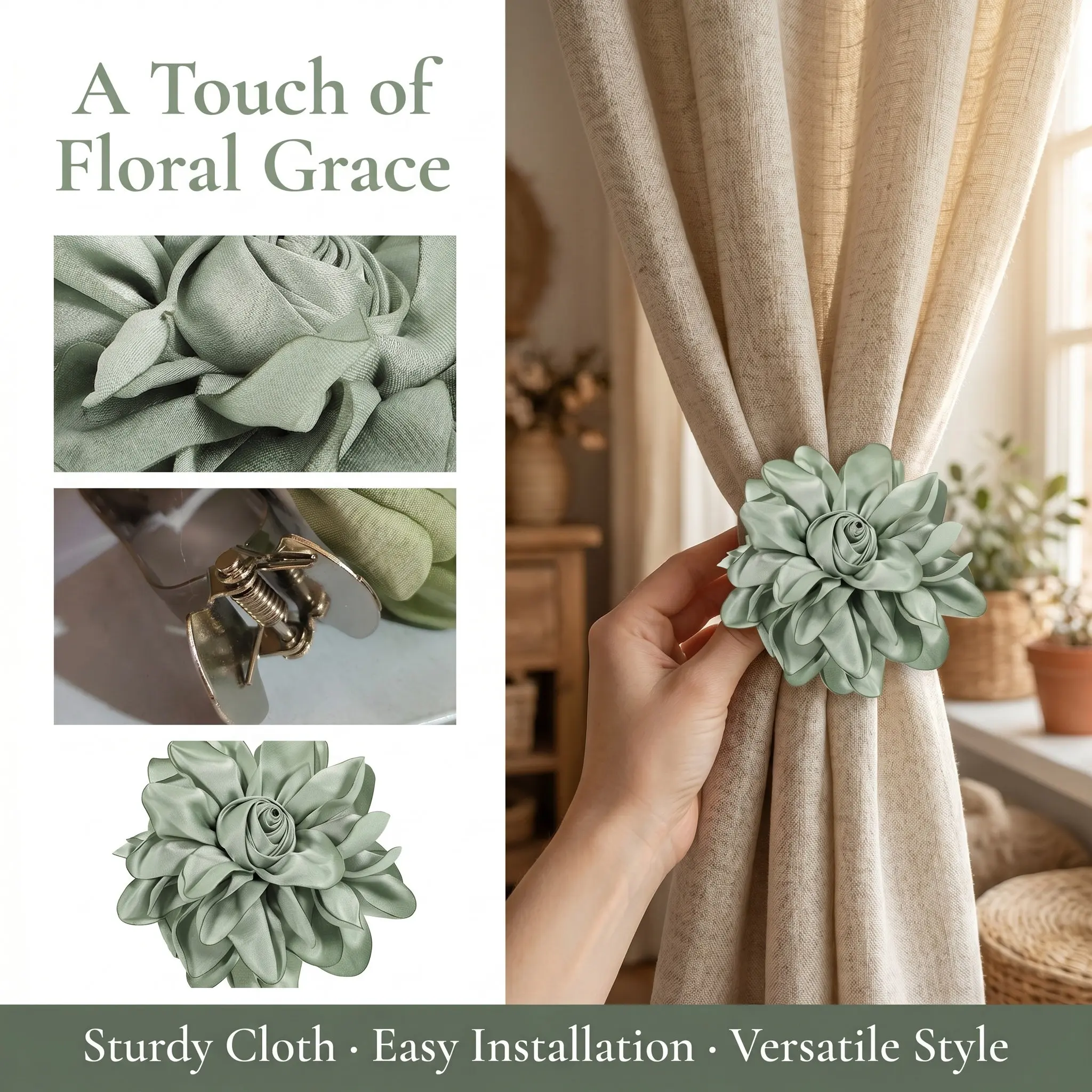 Peony Curtain Tieback Floral Buckle Decorative Curtain Clamp for Drapes Elegant Window Tie Back Drapery Holder Buckles