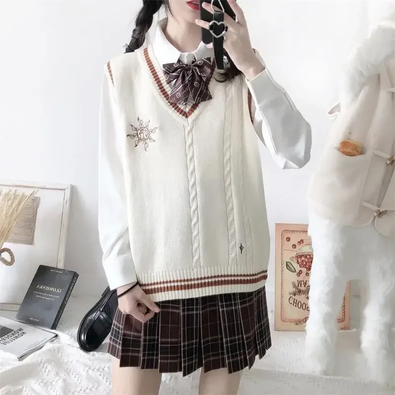 College Style New JK Autumn Winter Sweater Vest Female Student Korean Loose Embroidered Sweater Jk Uniform